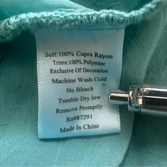 Johnny Was Top Kimono Short Sleeve Tie Front Embroidered Light Blue L - Picture 8 of 11